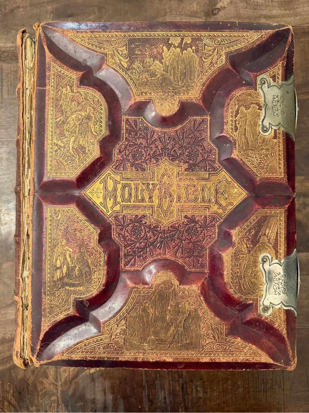 Antique Embossed Holy Bible - Burgundy and Gold Cover